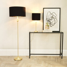 Valuelights Maggie Gold Metal Candlestick Floor Lamp With Black And Metallic Gold Lamp Shade And Led Bub - thumbnail 3
