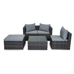 Evre Grey 4 Seat Rattan Outdoor Garden Furniture Set - Malaga With Coffee Table And Weatherproof Cover - thumbnail 1