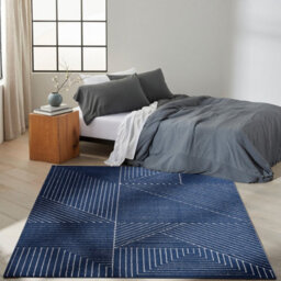Navy Blue Easy To Clean Abstract Geometrical Luxurious Modern Rug For Living Room, Bedroom - 160Cm X 221Cm - thumbnail 1