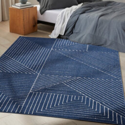 Navy Blue Easy To Clean Abstract Geometrical Luxurious Modern Rug For Living Room, Bedroom - 160Cm X 221Cm - thumbnail 2