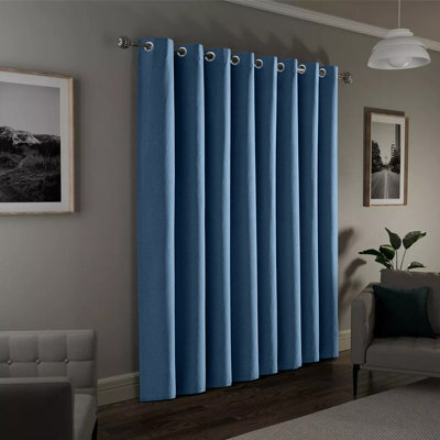 Moonlight Bedding 100%blackout Eyelet Linen Texture Curtain Energy Efficient Door Curtain For Home Decor Uk(Blue, 66''x84'') - image 1