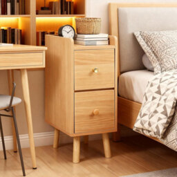 Slim Wood Bedside Table Narrow Cabinet Bedroom Nightstand W/ Drawers - thumbnail 7