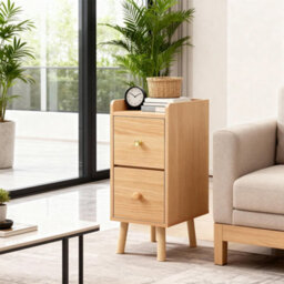 Slim Wood Bedside Table Narrow Cabinet Bedroom Nightstand W/ Drawers - thumbnail 6