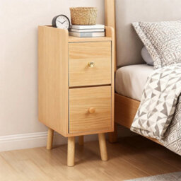 Slim Wood Bedside Table Narrow Cabinet Bedroom Nightstand W/ Drawers - thumbnail 4