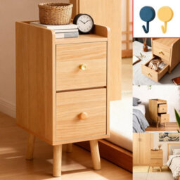 Slim Wood Bedside Table Narrow Cabinet Bedroom Nightstand W/ Drawers - thumbnail 1
