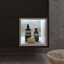 Homestylestore Black Grey 812mm Wall Hung Bathroom Vanity Unit Led Lit Open Shelf And Graphite Basin - thumbnail 3