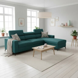 Baltico I Mini Modern Corner Sofa Bed Has Adjustable Profiled Headrests Storage Compact Fabric Lshape Settee Green Right