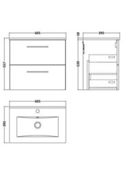 Balterley  Contemporary Bathroom 2 Soft Close Drawer & Minimalist Wall Hung Vanity Unit Basin, Anthracite Woodgrain, 600mm - thumbnail 2