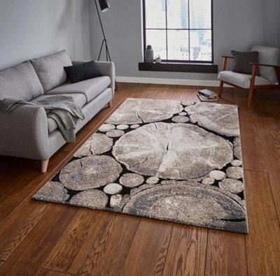 Beige/black Abstract Funky Modern Easy To Clean Rug For Living Room Bedroom And Dining Room-120Cm X 170Cm - image 1