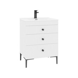 Royal Bathrooms Royal Bathroom Verona 600mm Gloss White 3-Drawer Floor Standing Bathroom Vanity Unit With Ceramic Basin & Matt Black Knob - thumbnail 6