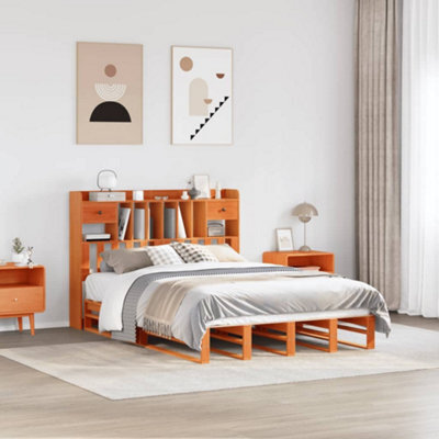 Berkfield Bookcase Bed Without Mattress Wax Brown 160X200 Cm Solid Wood Pine - image 1