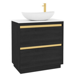 Royal Bathrooms Orion 800mm Hale Black Floor Standing Plain White Countertop Vanity Unit 2 Drawer With Cesar Basin & Brushed Brass Accent Trim - thumbnail 6