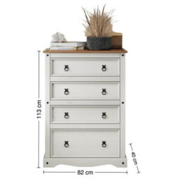 Mercers Furniture Corona White Compact 4 Drawer Chest Solid Wood Pine Wooden Bedroom Chest Of Drawers With Mexican Styling - thumbnail 2