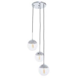 Orsina 3-Light Chrome Pendant Light With Clear Round Shades, Suspended Trio Pendant, Gloss Metal Hanging Fixture - thumbnail 2