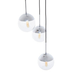Orsina 3-Light Chrome Pendant Light With Clear Round Shades, Suspended Trio Pendant, Gloss Metal Hanging Fixture - thumbnail 3