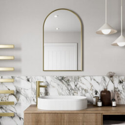 Aveli 500X800mm Brushed Brass Wall Mounted Bathroom Mirror Framed Modern Arch Design - thumbnail 2