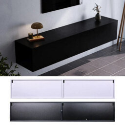 Black 160Cm Wall Mounted Floating Tv Cabinet Unit With Storage Shelves Wooden Tv Stand - thumbnail 2