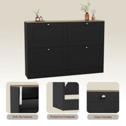 Lassic Vida Designs 4 Drawer Shoe Storage Cabinet For Hallway Shoe Cupboard Organiser Up To Size 10, H 80 X W 105 X D 24 Cm, Black & Oak - thumbnail 9