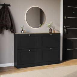 Lassic Vida Designs 4 Drawer Shoe Storage Cabinet For Hallway Shoe Cupboard Organiser Up To Size 10, H 80 X W 105 X D 24 Cm, Black & Oak