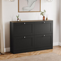 Lassic Vida Designs 4 Drawer Shoe Storage Cabinet For Hallway Shoe Cupboard Organiser Up To Size 10, H 80 X W 105 X D 24 Cm, Black & Oak - thumbnail 5