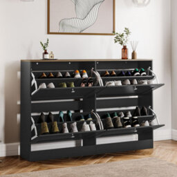 Lassic Vida Designs 4 Drawer Shoe Storage Cabinet For Hallway Shoe Cupboard Organiser Up To Size 10, H 80 X W 105 X D 24 Cm, Black & Oak - thumbnail 6