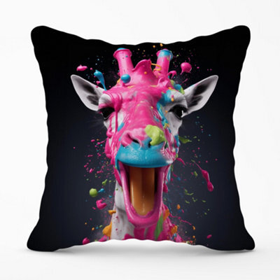 Warren Reed Designer Splashart Giraffe Face Pink Cushions 45Cm X 45Cm - image 1