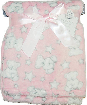 KAV Baby Girl Soft Fleece Wrap Blanket Pram Cot Crib Moses Basket Pink Teddy