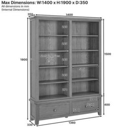 The Furniture Market Cotswold Rustic Smoked Oak Extra Large Grand Double Library Bookcase With 2 Drawers - thumbnail 9