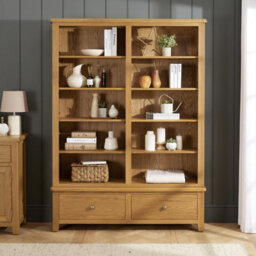The Furniture Market Cotswold Rustic Smoked Oak Extra Large Grand Double Library Bookcase With 2 Drawers