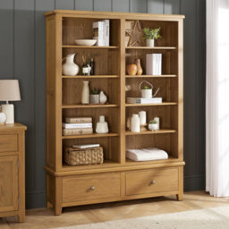 The Furniture Market Cotswold Rustic Smoked Oak Extra Large Grand Double Library Bookcase With 2 Drawers - thumbnail 2