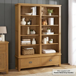 The Furniture Market Cotswold Rustic Smoked Oak Extra Large Grand Double Library Bookcase With 2 Drawers - thumbnail 3