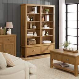 The Furniture Market Cotswold Rustic Smoked Oak Extra Large Grand Double Library Bookcase With 2 Drawers - thumbnail 4