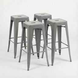 "Fwstyle Bistro Metal Bar Stools Set Of 4 30"" Silver Gloss Galvanised Steel Indoor & Outdoor Ready Assembled" - thumbnail 3