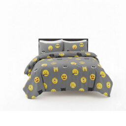 Emoji Print Duvet Cover Set Cool Playful Bedding With Pillowcases Grey - thumbnail 2
