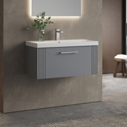 Balterley Belvide Partial Fluted 1 Drawer Wall Hung Vanity Unit With 1 Tap Hole Thin-Edge Basin- 800mm - Satin Grey - thumbnail 4