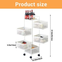 5 Tier Rotating Storage Trolley Cart Kitchen Fruit Vegetable Shelf - thumbnail 2