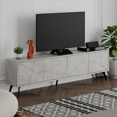 "Decortie Dune Modern Tv Unit Multimedia Centre With Storage Stylish Tv Cabinet 65"" Tvs Gold Marble Effect 180Cm" - image 1