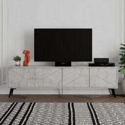 "Decortie Dune Modern Tv Unit Multimedia Centre With Storage Stylish Tv Cabinet 65"" Tvs Gold Marble Effect 180Cm" - thumbnail 3