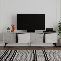 "Decortie Dune Modern Tv Unit Multimedia Centre With Storage Stylish Tv Cabinet 65"" Tvs Gold Marble Effect 180Cm" - thumbnail 4