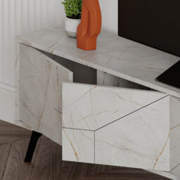"Decortie Dune Modern Tv Unit Multimedia Centre With Storage Stylish Tv Cabinet 65"" Tvs Gold Marble Effect 180Cm" - thumbnail 5