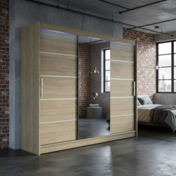 Aston Vi Sonoma Oak Sliding Door Wardrobe Modern Design With Mirror Shelves And Hanging Rails With Led Lighting - thumbnail 2