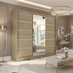 Aston Vi Sonoma Oak Sliding Door Wardrobe Modern Design With Mirror Shelves And Hanging Rails With Led Lighting - thumbnail 3