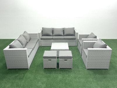 Fimous Outdoor Rattan Sofa Garden Furniture Set 2 Armchairs Square Coffee Table 2 Small Stools Light Grey - image 1