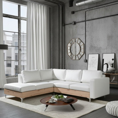 Orlando Wood Corner Sofa Hr Foam Polyurethane Wave Springs Metal Legs Wooden Frame 235X212X85Cm White And Artisan Left - image 1