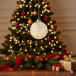 Lumineo Frosted Christmas Bauble Light Warm White 10Cm Micro Led Battery Ball Light - thumbnail 3