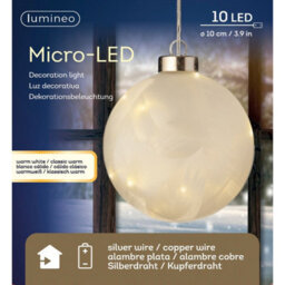 Lumineo Frosted Christmas Bauble Light Warm White 10Cm Micro Led Battery Ball Light - thumbnail 6