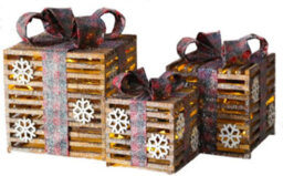 Netagon Set Of 3 Under Christmas Tree Festive Battery Operated Led Light Up Presents Gift Boxes- Red Glitter Tartan - thumbnail 1