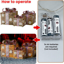 Netagon Set Of 3 Under Christmas Tree Festive Battery Operated Led Light Up Presents Gift Boxes- Red Glitter Tartan - thumbnail 2