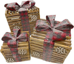 Netagon Set Of 3 Under Christmas Tree Festive Battery Operated Led Light Up Presents Gift Boxes- Red Glitter Tartan - thumbnail 7
