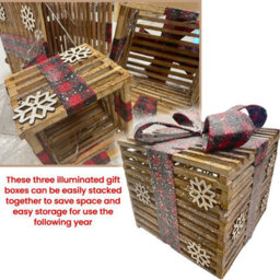 Netagon Set Of 3 Under Christmas Tree Festive Battery Operated Led Light Up Presents Gift Boxes- Red Glitter Tartan - thumbnail 5